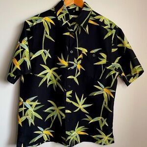 Penmans Vintage‎ Black Tropical Palms Short Sleeve Button Up Shirt Men's Medium